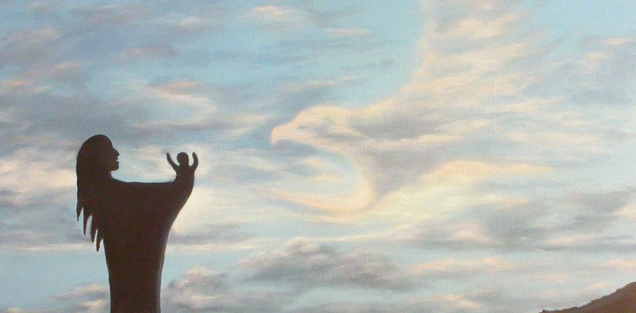 American Indian Child Blessed by Heavenly Eagle